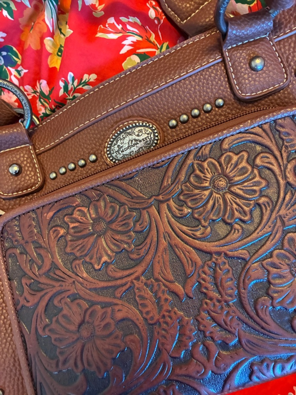 Tooled Floral Brown Shoulder Bag by Montana West - Picture 2 of 5
